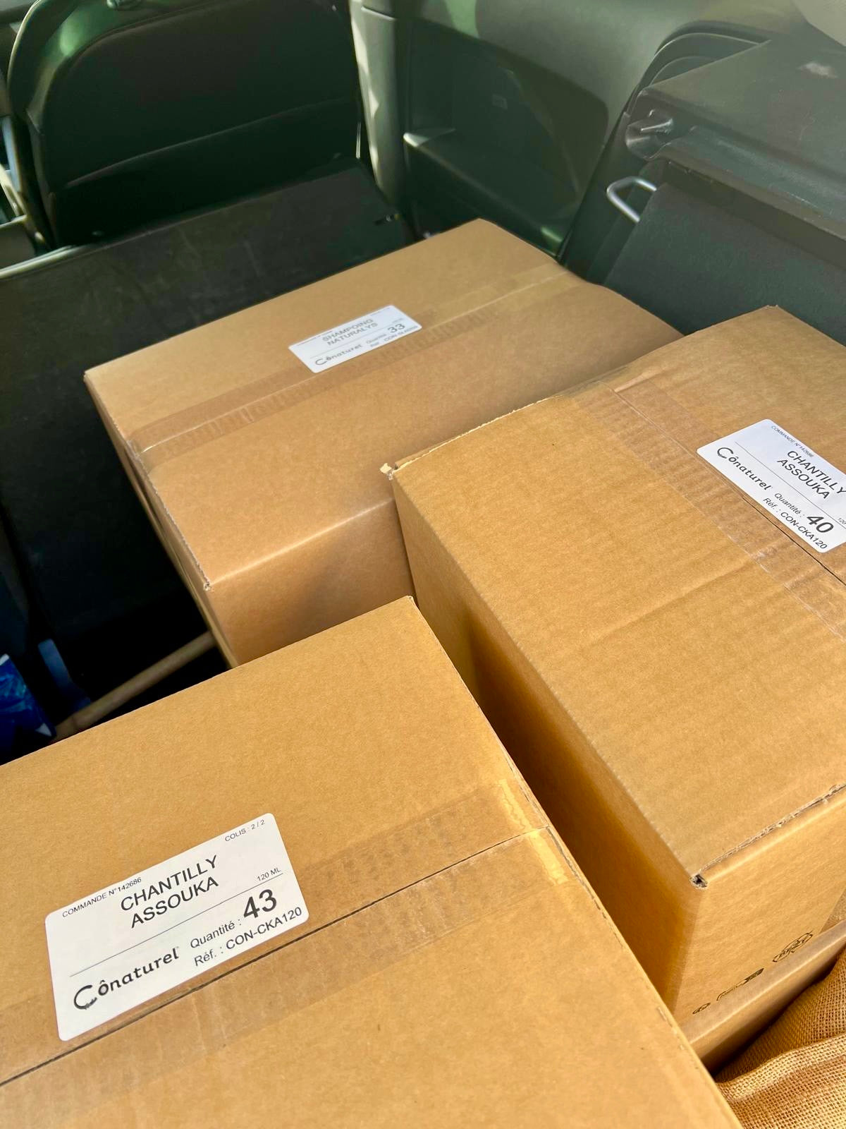Préparation des commandes Chantilly Assouka Conaturel prêtes à être expédiées