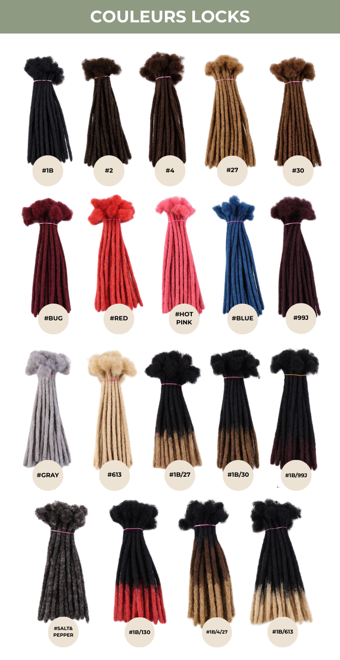 Nuancier couleurs extensions locks naturelles Conaturel – cheveux 100% humains