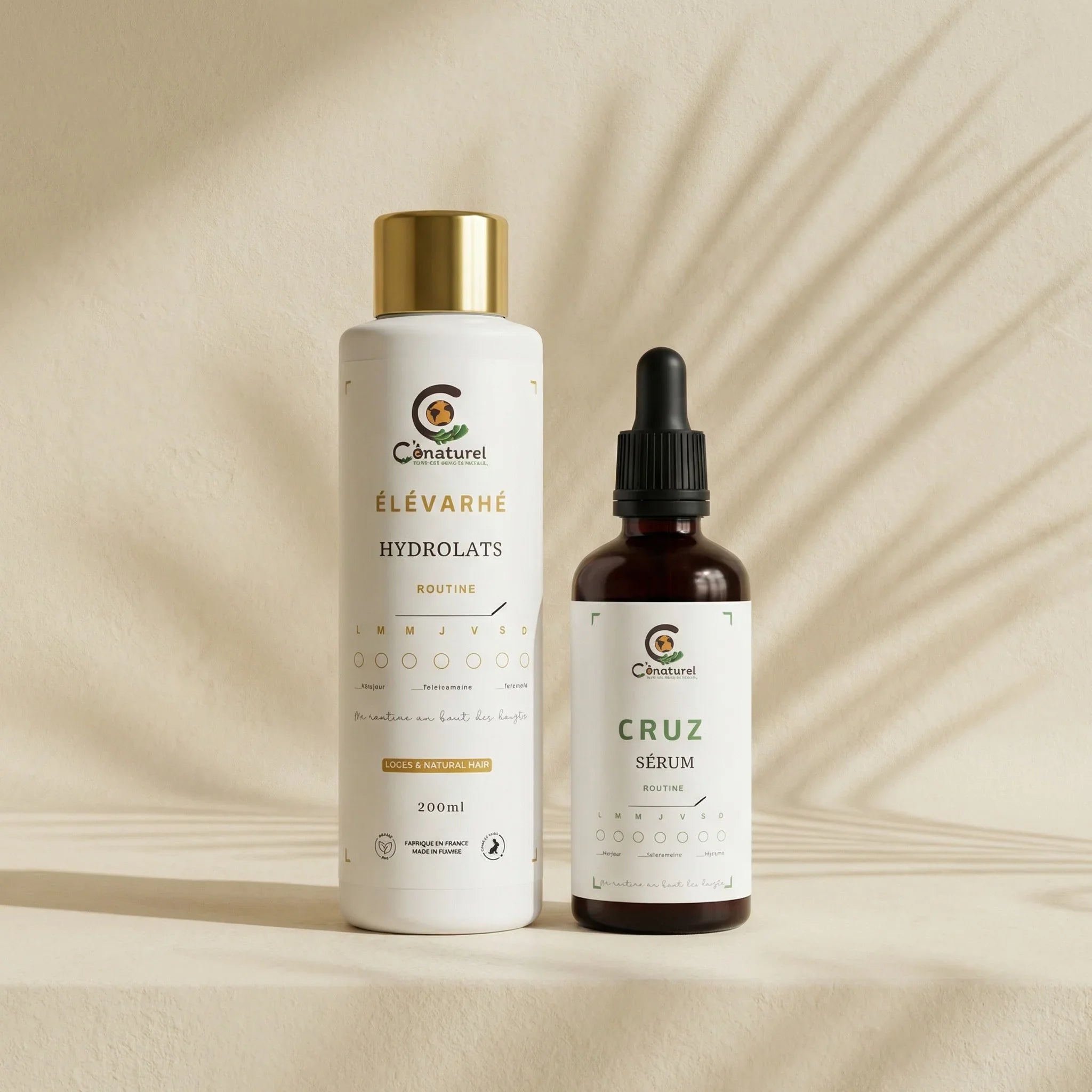 Routine locks naturelles Conaturel – hydrolat Élévarhé et sérum Cruz pour hydrater et nourrir les cheveux afro et bouclés